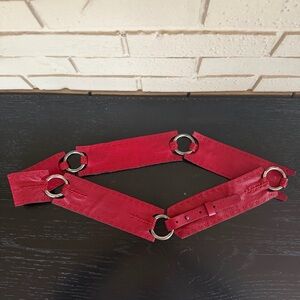 Red Leather Wide Statement Belt Boho City Art To Wear Vintage 80s City Modern